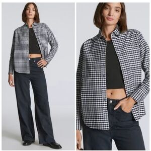 Everlane boxy Oxford in ocean plaid, xxs